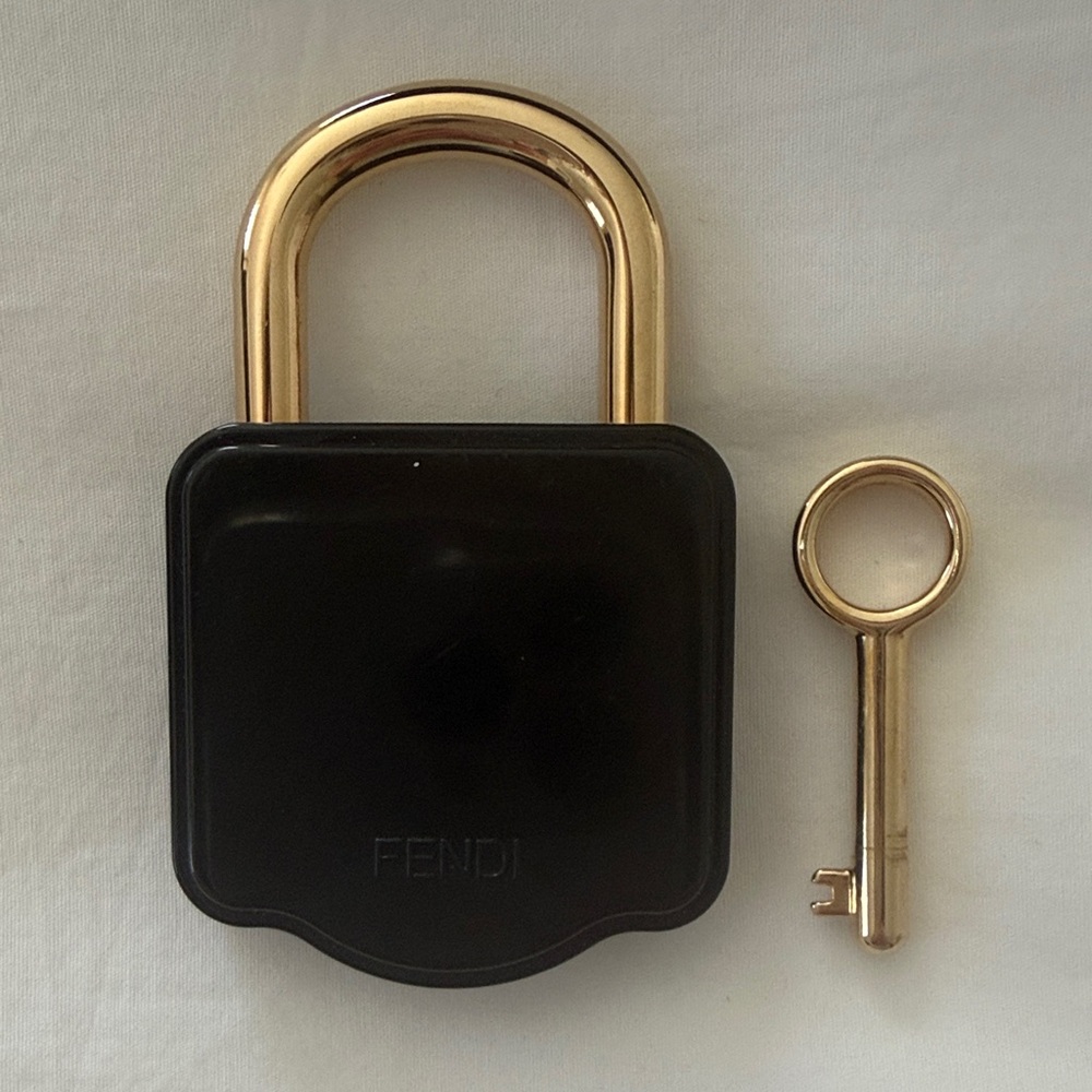 Fendi Black, Yellow and Gold Striped Padlock Charm with Key - Picture 3 of 3